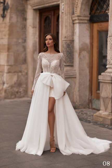 Rochie de mireasa scurta cu trena Bellara 08-1-scaled